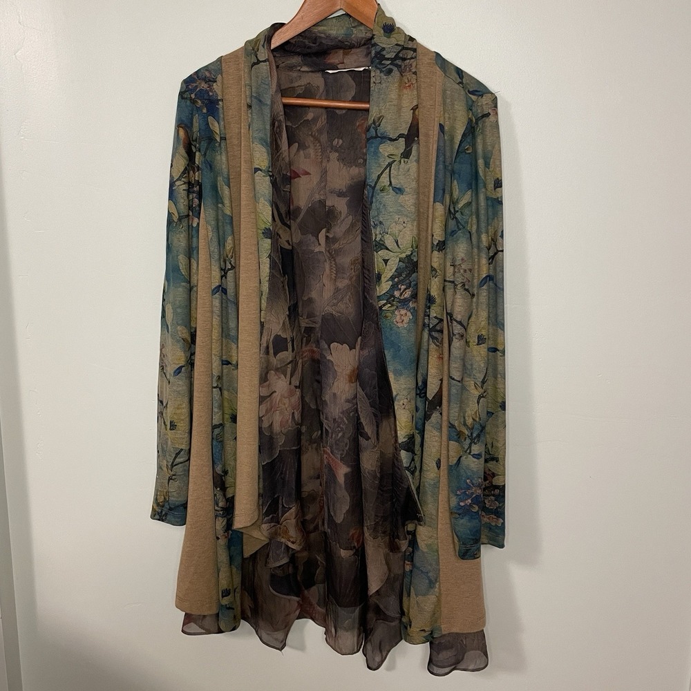 Soft Surroundings Tea Gardens Topper Open Front Cardigan M Artsy Lagenlook‎
